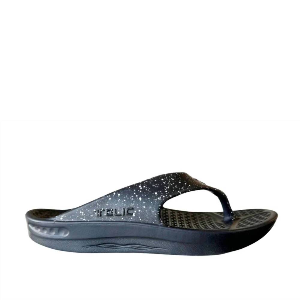 NEW TELIC unisex energy flip flop in midnight black-white splash